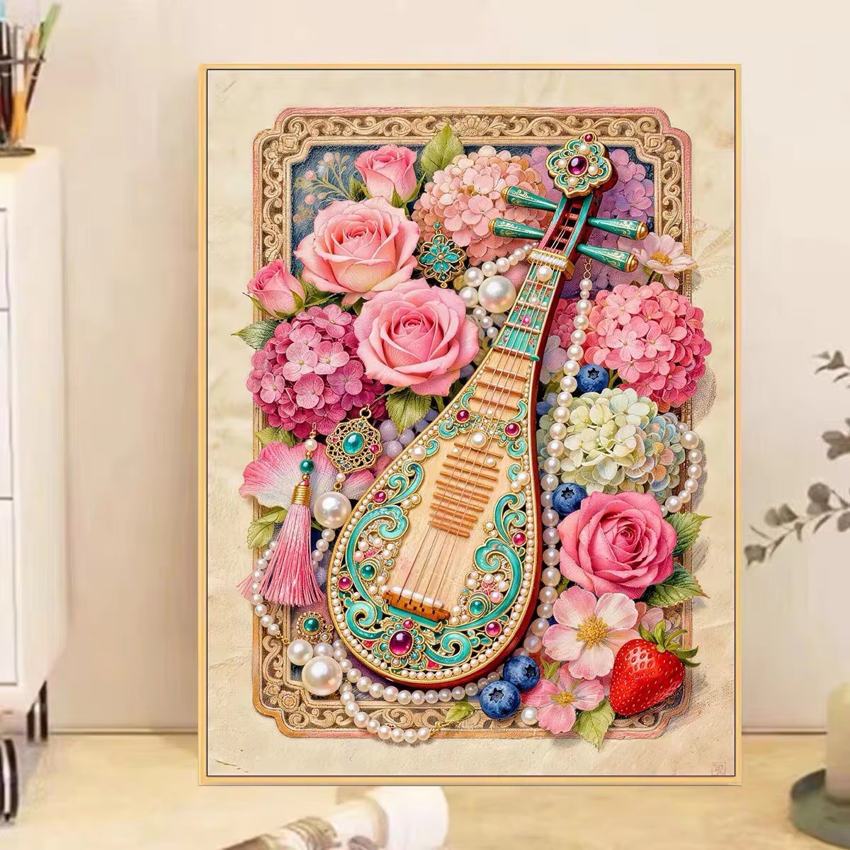 Musical Instrument Art - Elmas Boyama Çiçekler Pipa - Müzik