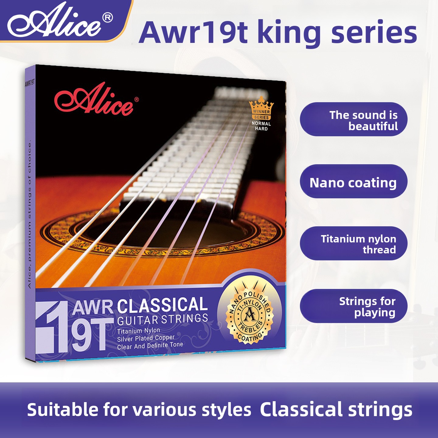 Classical Guitar Nylon - Klasik Gitar Telleri Alice Awr-19T Naylon,